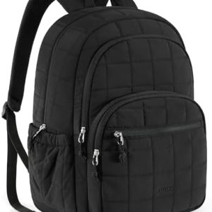 BAGSMART College Laptop Backpack, Travel Backpack for Women, Quilted Casual Daypack, Water-Resistant Bookbag for 15.6 Inch Laptop, Black